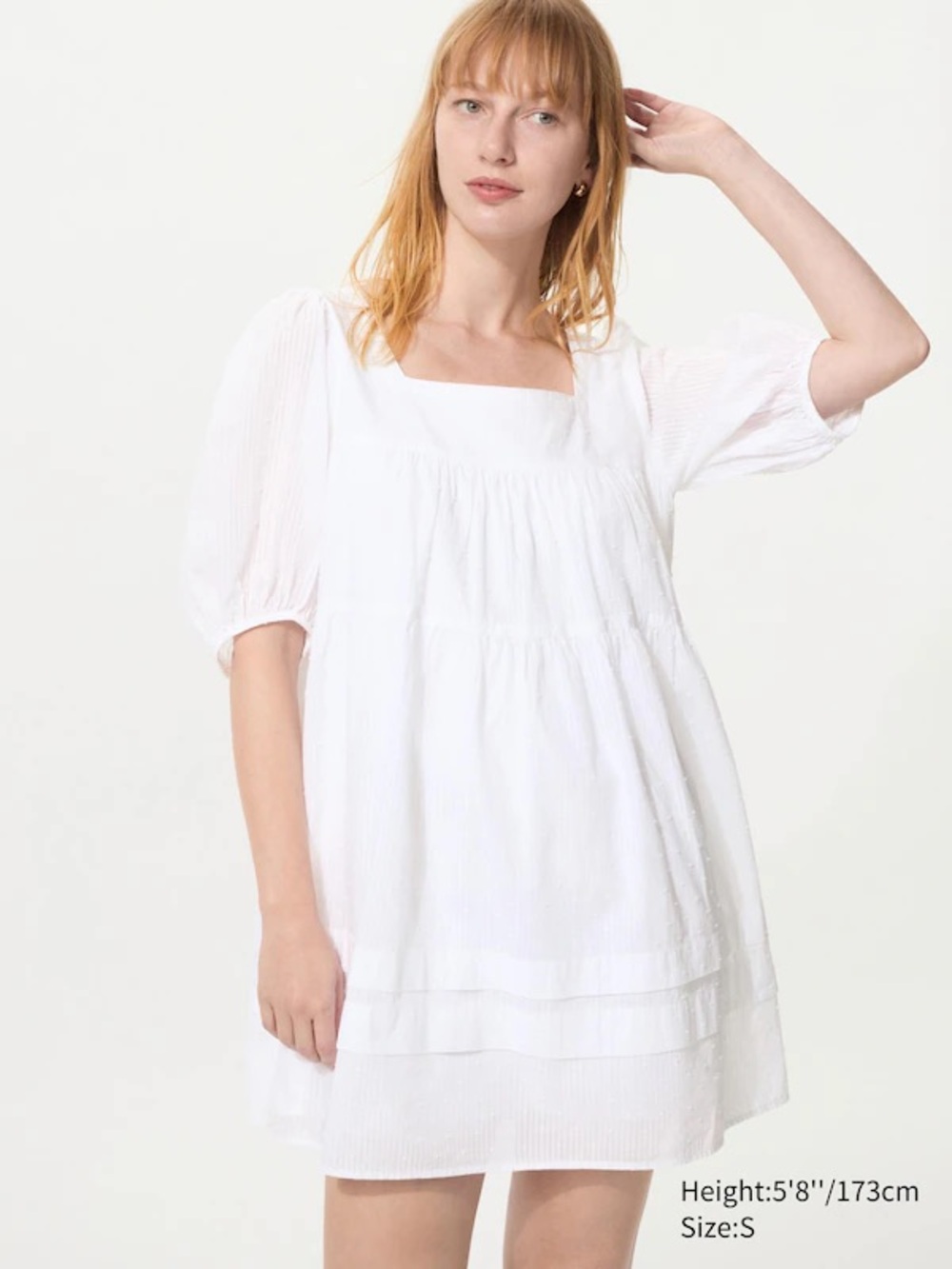 Uniqlo White Square-Neck Puff Sleeve Mini Tunic Dress